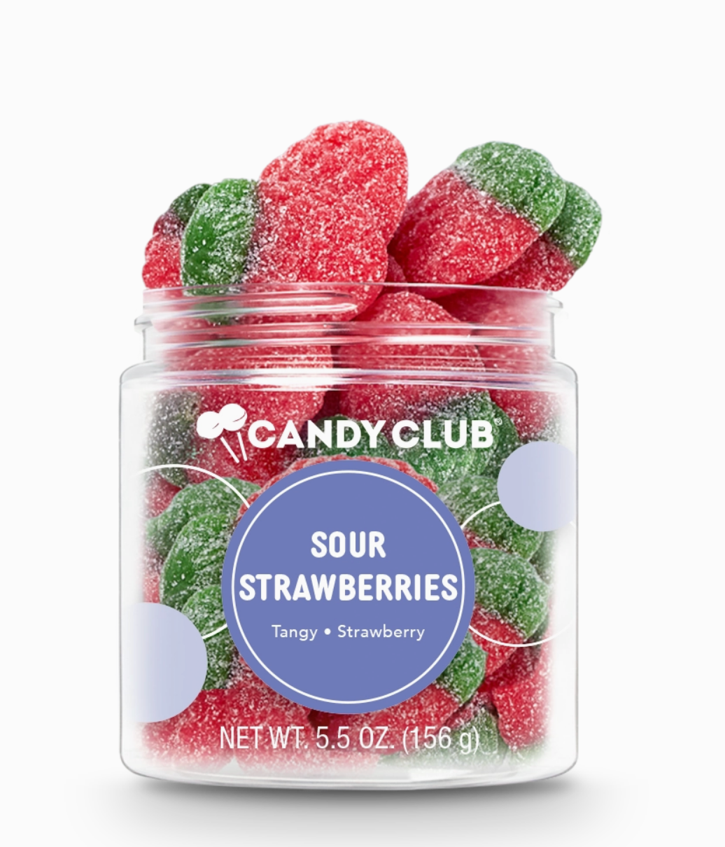 Avery’s Sour Strawberries from Candy Club — strawberry-shaped gummies dusted with sour sugar, available at Sweet Impressions by Avery.