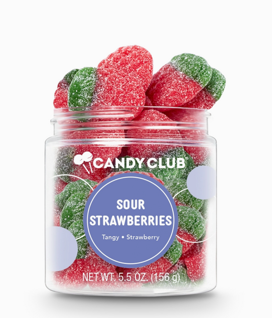 Avery’s Sour Strawberries from Candy Club — strawberry-shaped gummies dusted with sour sugar, available at Sweet Impressions by Avery.