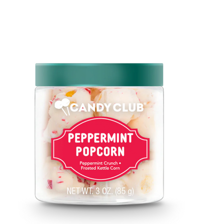 Avery’s Peppermint Popcorn from Candy Club — frosted kettle corn topped with crunchy candy cane pieces, available at Sweet Impressions by Avery.