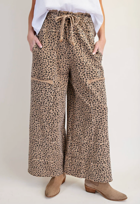 Leopard Cropped Wide Leg Pants