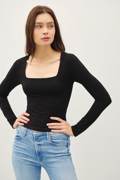 Black square neck long sleeve knit top — Soft Square Long Sleeve Top (Black) from Frost Impressions Boutique.