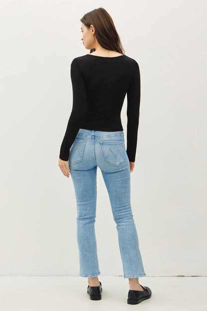 Black square neck long sleeve knit top — Soft Square Long Sleeve Top (Black) from Frost Impressions Boutique.