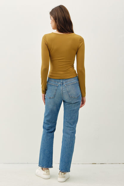 Barley square neck long sleeve knit top — Soft Square Long Sleeve Top (Barley) from Frost Impressions Boutique.