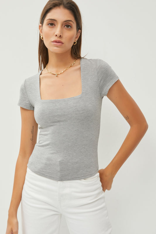 Heather gray square neck short sleeve knit t-shirt — Soft Square Tee (Heather Gray) from Frost Impressions Boutique.