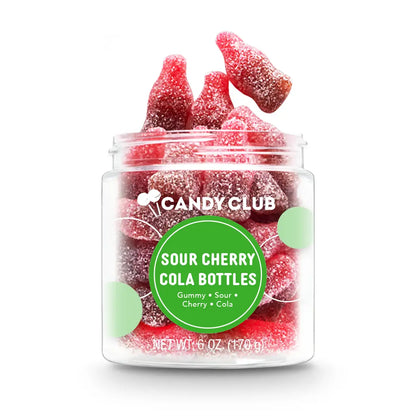 Avery’s Sour Cherry Cola Bottles from Candy Club — soda pop-shaped gummies coated in sour sugar with cherry cola flavor, available at Sweet Impressions by Avery.