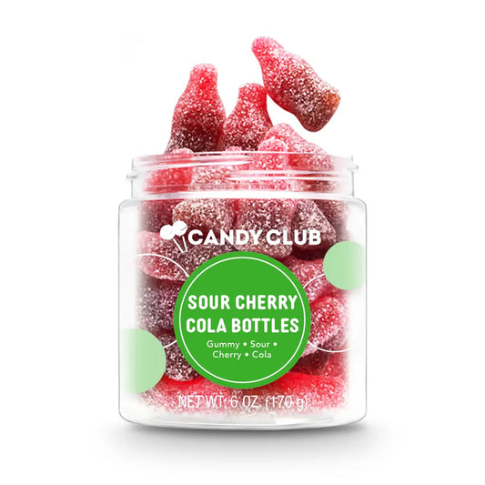 Avery’s Sour Cherry Cola Bottles from Candy Club — soda pop-shaped gummies coated in sour sugar with cherry cola flavor, available at Sweet Impressions by Avery.