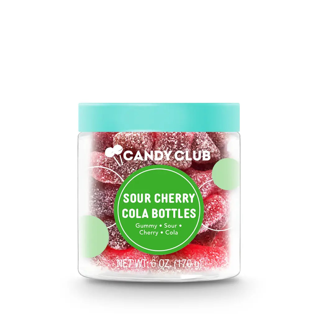 Avery’s Sour Cherry Cola Bottles from Candy Club — soda pop-shaped gummies coated in sour sugar with cherry cola flavor, available at Sweet Impressions by Avery.