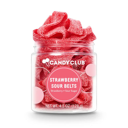 Avery’s Strawberry Sour Belts from Candy Club — sugar-sanded sour strawberry candy belts, available at Sweet Impressions by Avery.