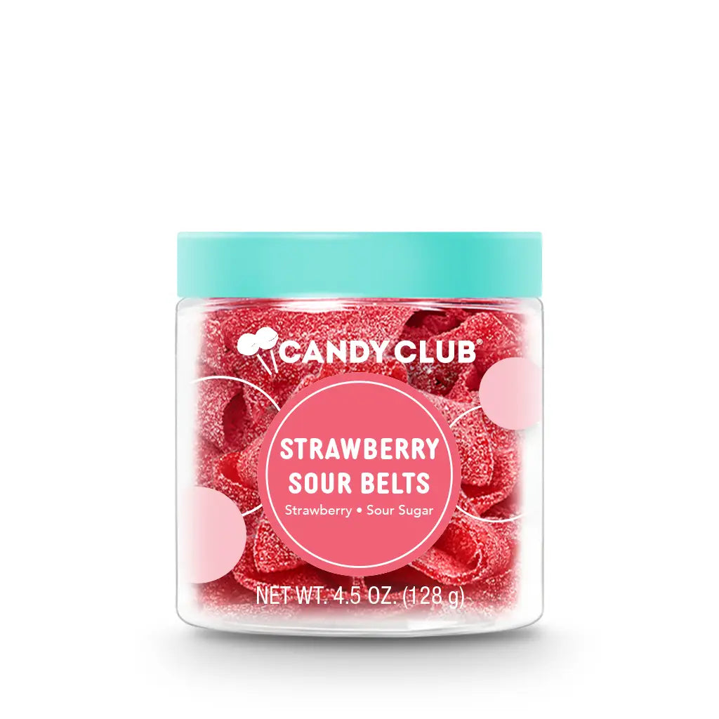 Avery’s Strawberry Sour Belts from Candy Club — sugar-sanded sour strawberry candy belts, available at Sweet Impressions by Avery.