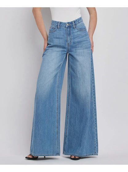 Super high rise wide leg jeans with finished hem and full length — Frost & Flare Jeans from Frost Impressions Boutique.