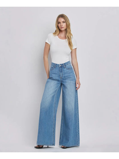 Super high rise wide leg jeans with finished hem and full length — Frost & Flare Jeans from Frost Impressions Boutique.