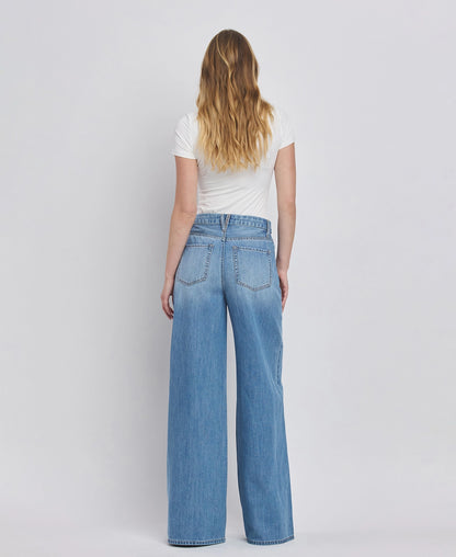 Super high rise wide leg jeans with finished hem and full length — Frost & Flare Jeans from Frost Impressions Boutique.
