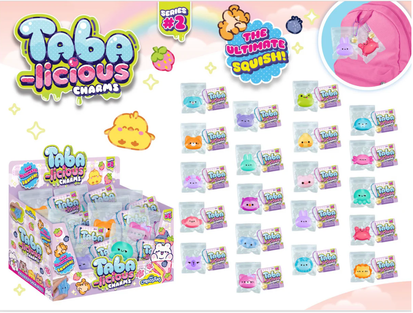 Small collectible squishy charm toys in assorted styles, pocket-sized sensory toys sold individually