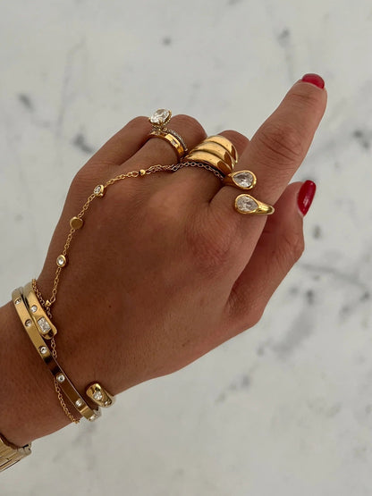 The Harper Ring — 18k gold plated stainless steel adjustable ring, water resistant, available at Frost Impressions Boutique in Wapakoneta, Ohio.