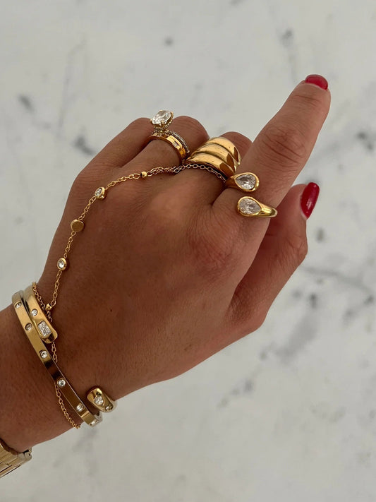 The Harper Ring — 18k gold plated stainless steel adjustable ring, water resistant, available at Frost Impressions Boutique in Wapakoneta, Ohio.