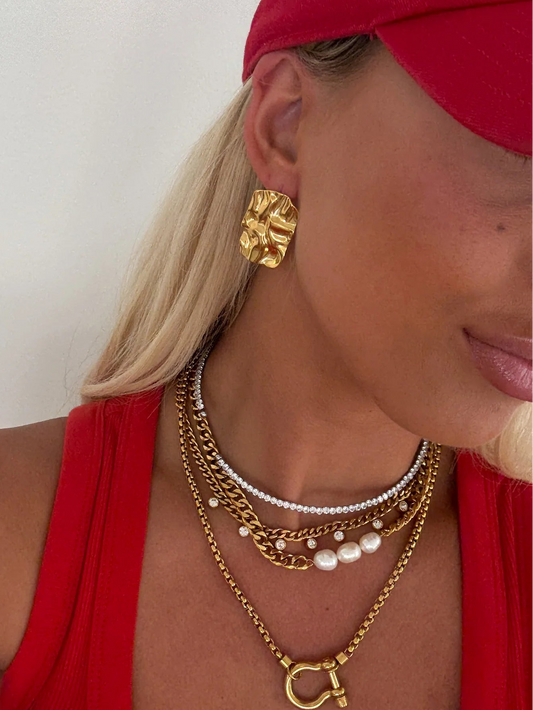 The Jennifer Earrings (Gold) — 18k gold plated stainless steel lightweight water-resistant earrings, available at Frost Impressions Boutique in Wapakoneta, Ohio.