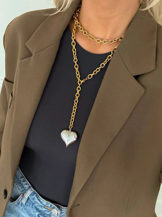 Two Toned Heart Necklace — 18k gold plated and silver stainless steel adjustable heart necklace, available at Frost Impressions Boutique in Wapakoneta, Ohio.