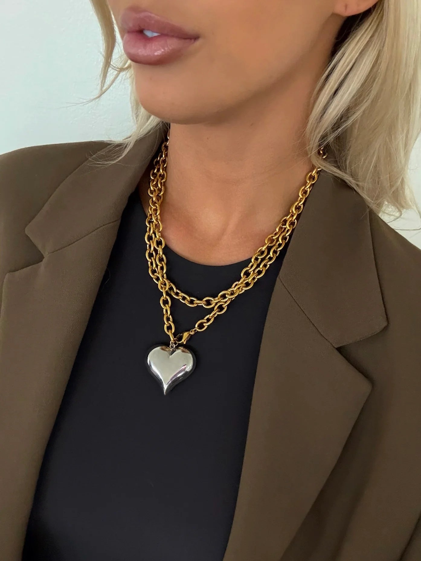 Two Toned Heart Necklace — 18k gold plated and silver stainless steel adjustable heart necklace, available at Frost Impressions Boutique in Wapakoneta, Ohio.
