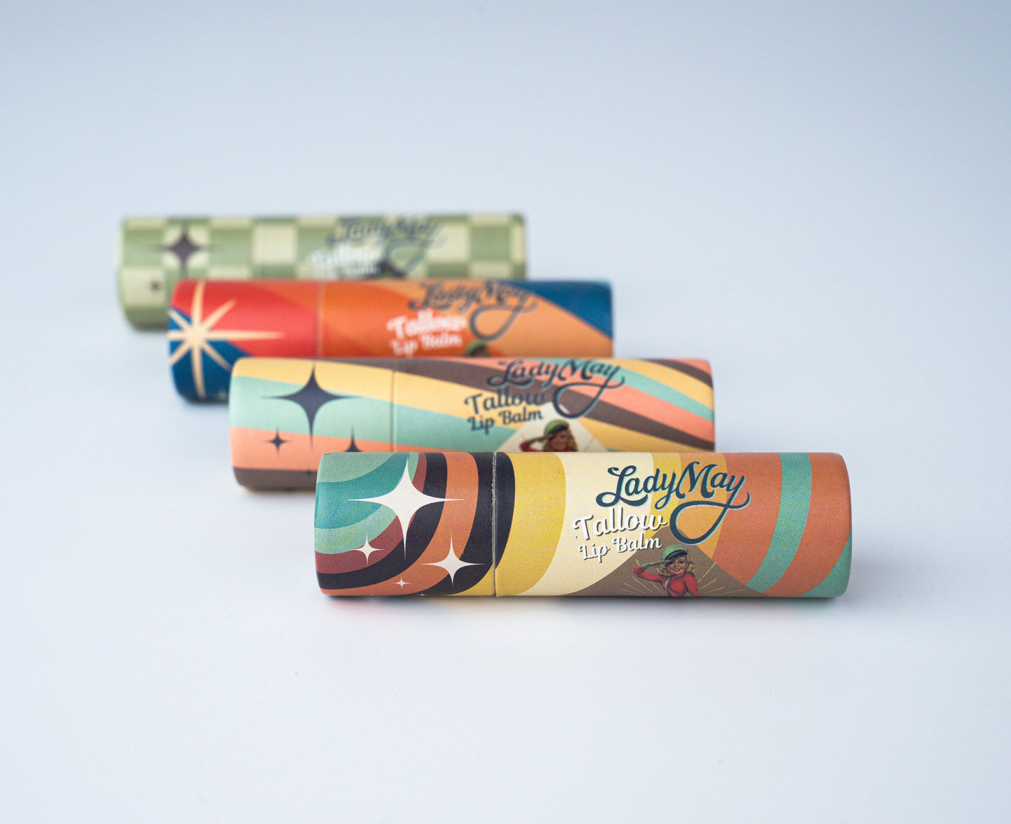 Lady May Tallow Lip Balm — pure and natural moisturizing lip balm made with tallow, beeswax, and jojoba oil, available at Frost Impressions Boutique in Wapakoneta, Ohio.