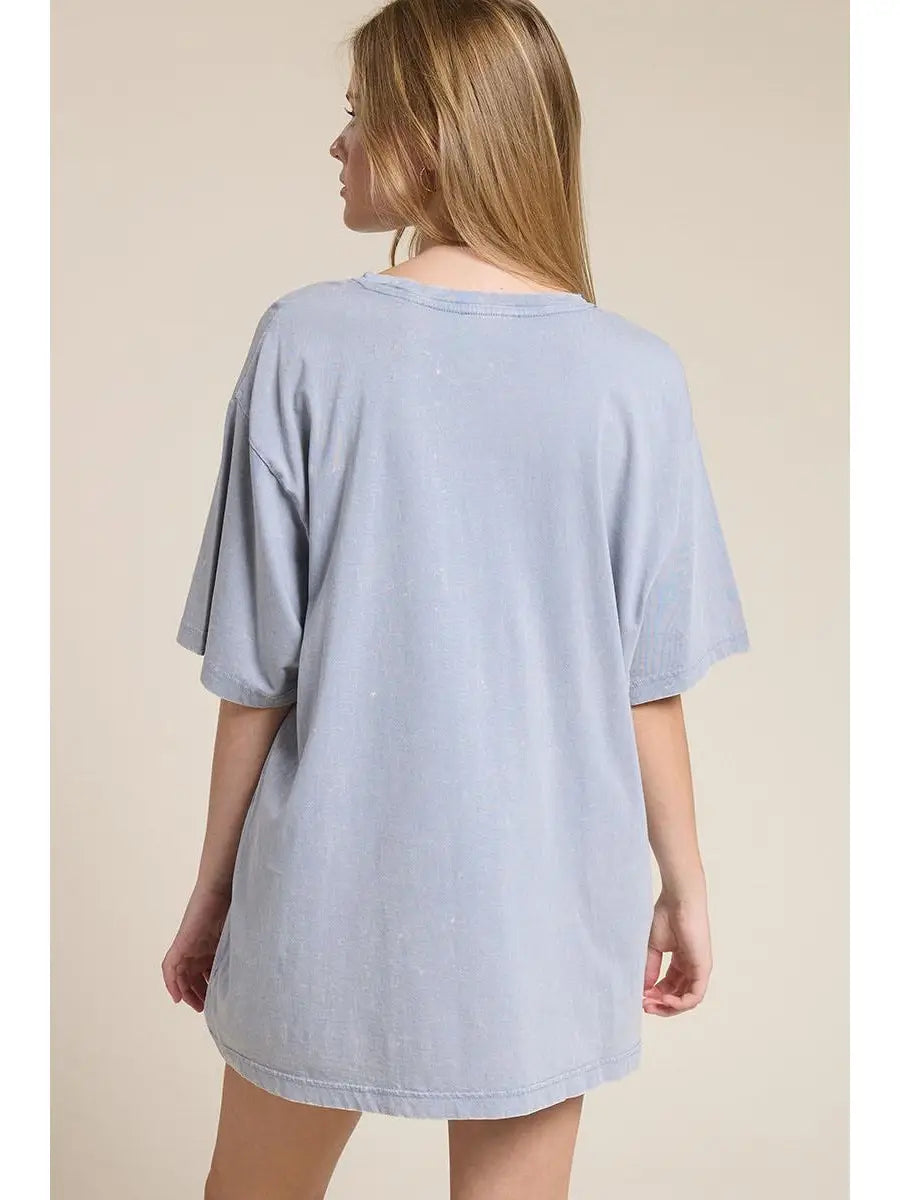 Ain’t My First Rodeo Tee — denim blue mineral acid washed western graphic boyfriend tee from Frost Impressions Boutique.