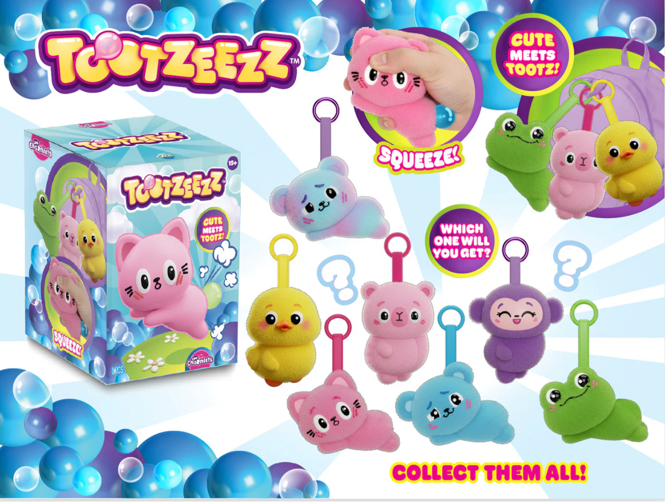 Cute plush squishy charm keychain toys in blind box surprise styles for backpacks and bags