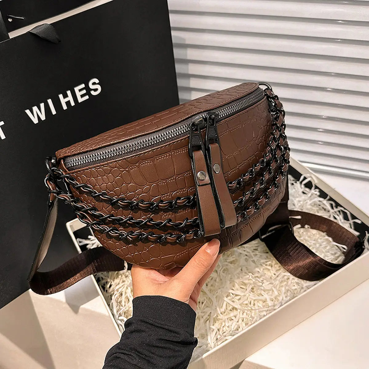 Vivi Chain Crossbody Sling (Dark Brown)