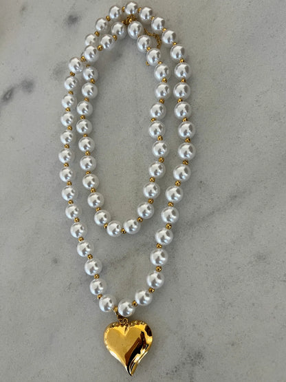Wrap Around Pearl Heart Necklace — 18k gold plated stainless steel pearl heart necklace, water resistant with lifetime warranty, available at Frost Impressions Boutique in Wapakoneta, Ohio.