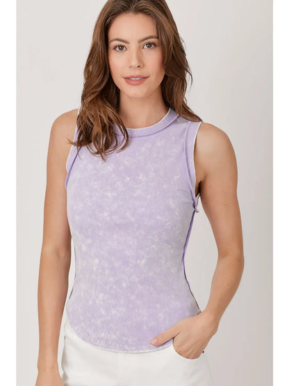 Washed ribbed tank top with hi-lo hem, round neck, and fitted everyday style in multiple colors