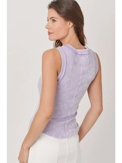Washed ribbed tank top with hi-lo hem, round neck, and fitted everyday style in multiple colors