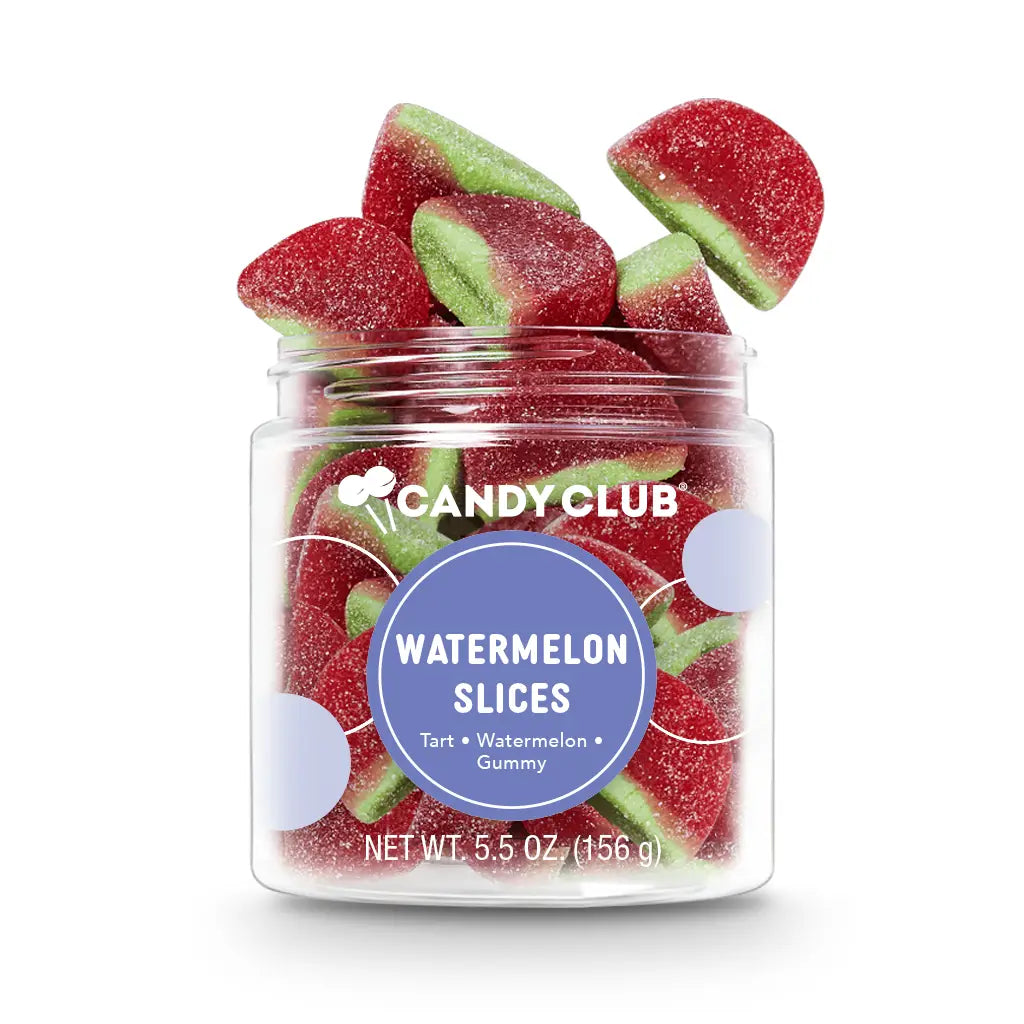 Avery’s Watermelon Slices from Candy Club — pink and green watermelon-shaped sour gummies, available at Sweet Impressions by Avery.