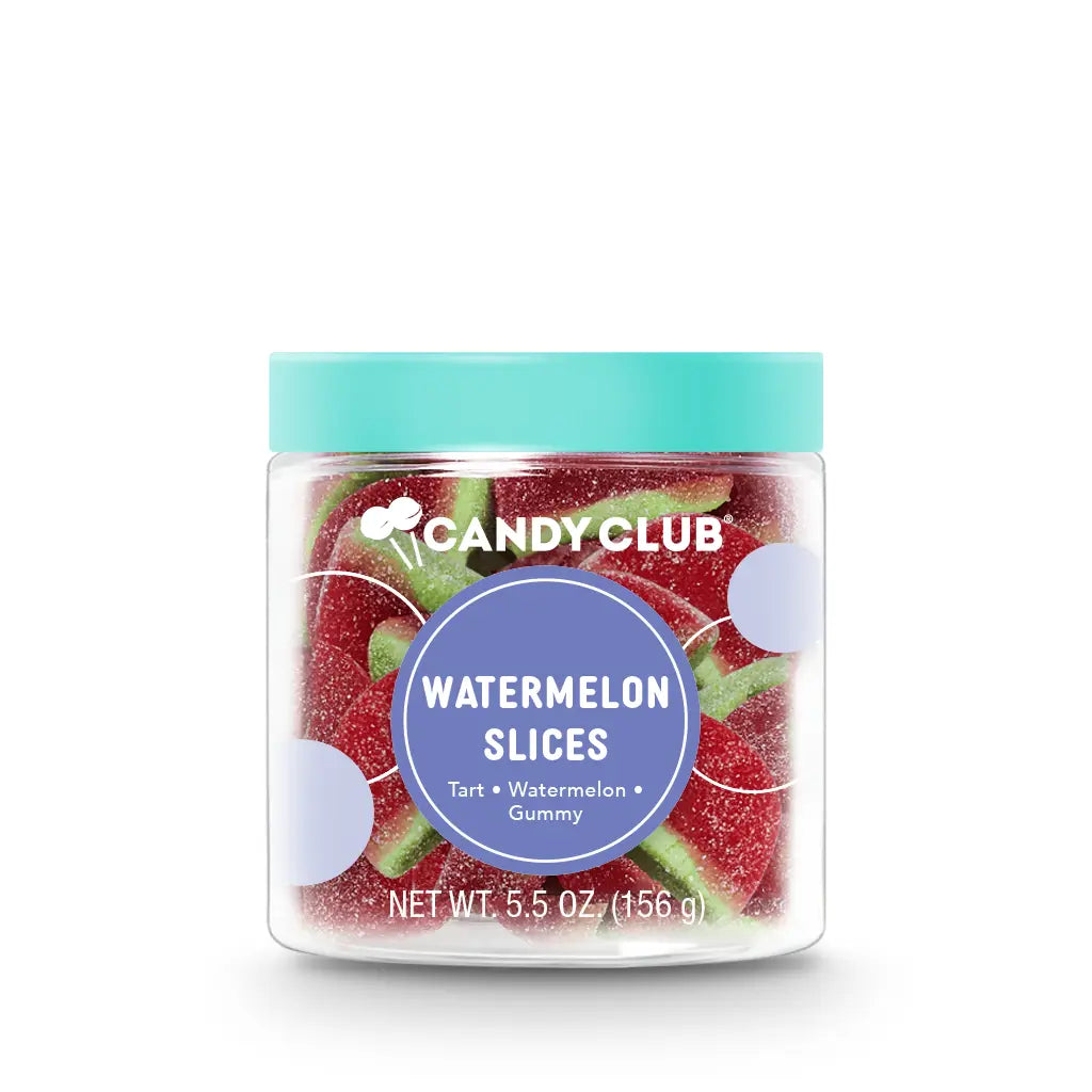 Avery’s Watermelon Slices from Candy Club — pink and green watermelon-shaped sour gummies, available at Sweet Impressions by Avery.