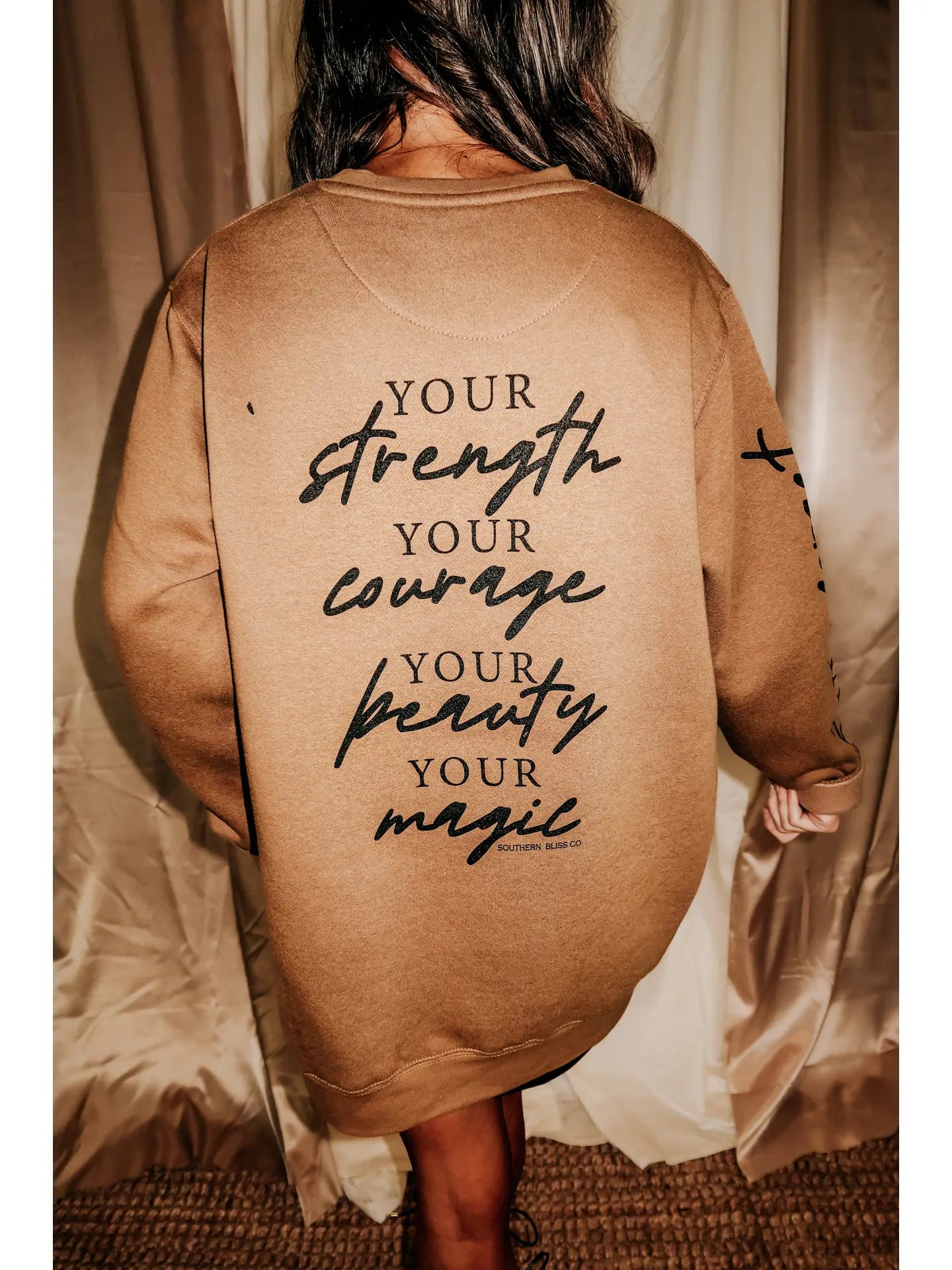 You Are Awesome Crew — camel fleece-lined neutral graphic sweatshirt from Frost Impressions Boutique in Wapakoneta, Ohio.