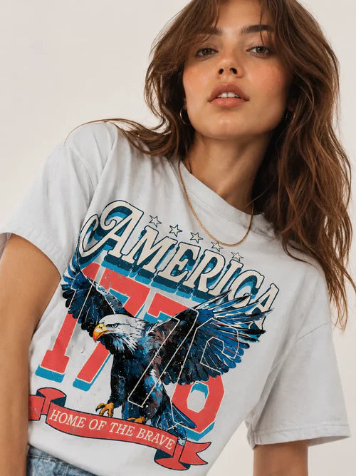 Mineral wash America 1776 graphic tee with soft relaxed fit and patriotic design