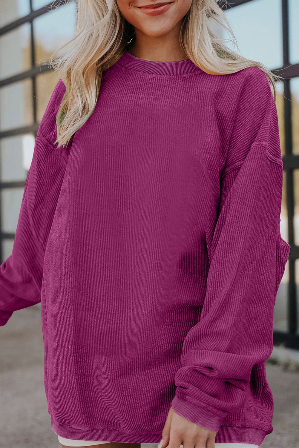 Ribbed Oversized Shirt (Fuschia)