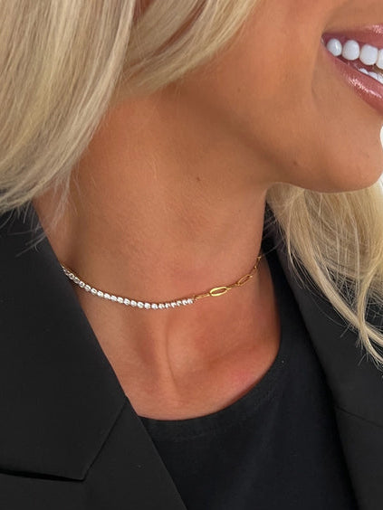 Hazel Necklace — 18k gold plated stainless steel water-resistant necklace with adjustable 14–18 inch length, available at Frost Impressions Boutique in Wapakoneta, Ohio.