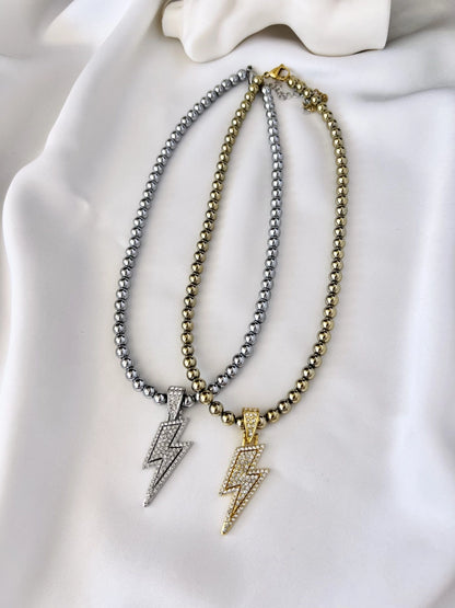 Bolt Hematite Necklace (Gold)