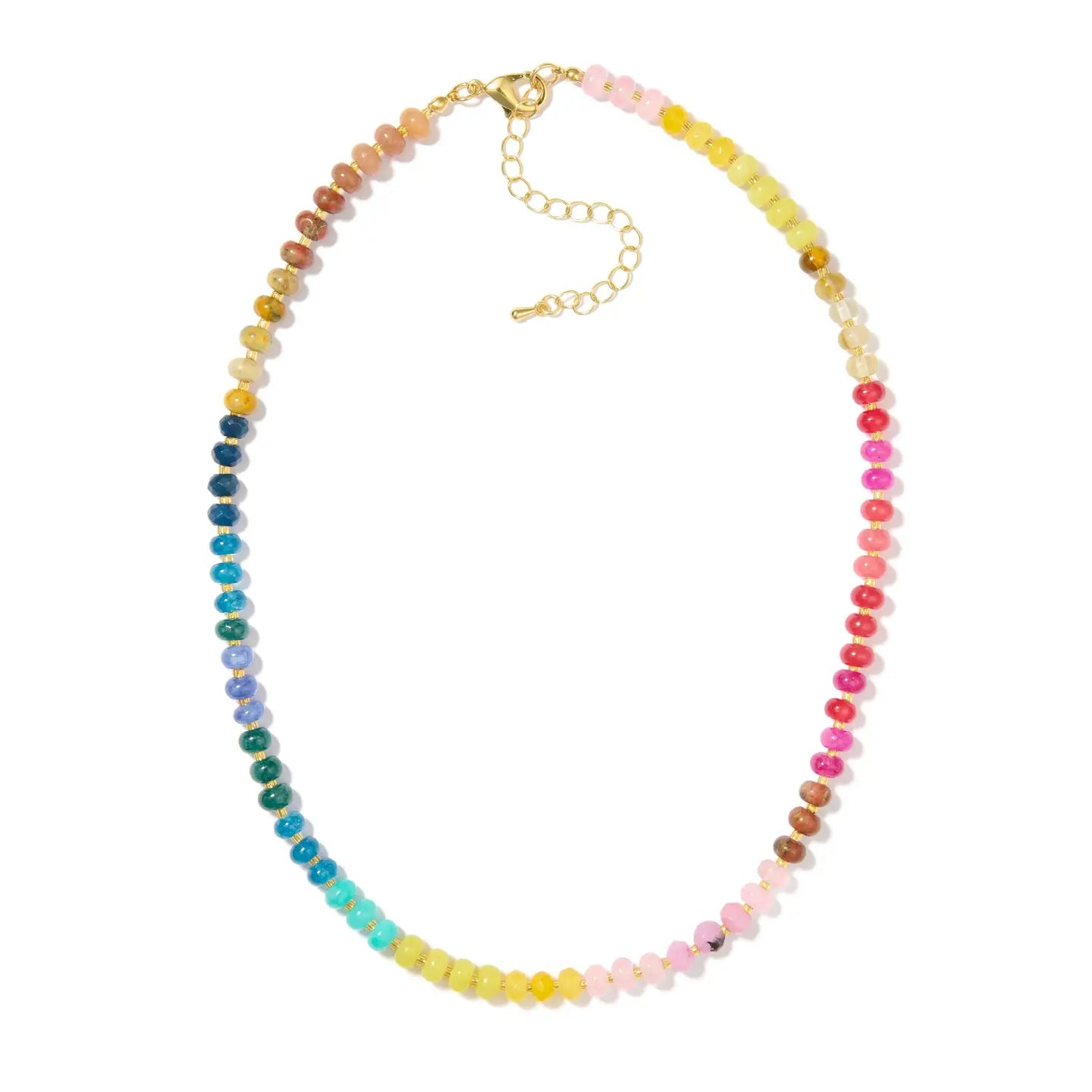 Rainbow Candy Necklace — colorful beaded necklace with gold accents, available at Frost Impressions Boutique in Wapakoneta, Ohio.