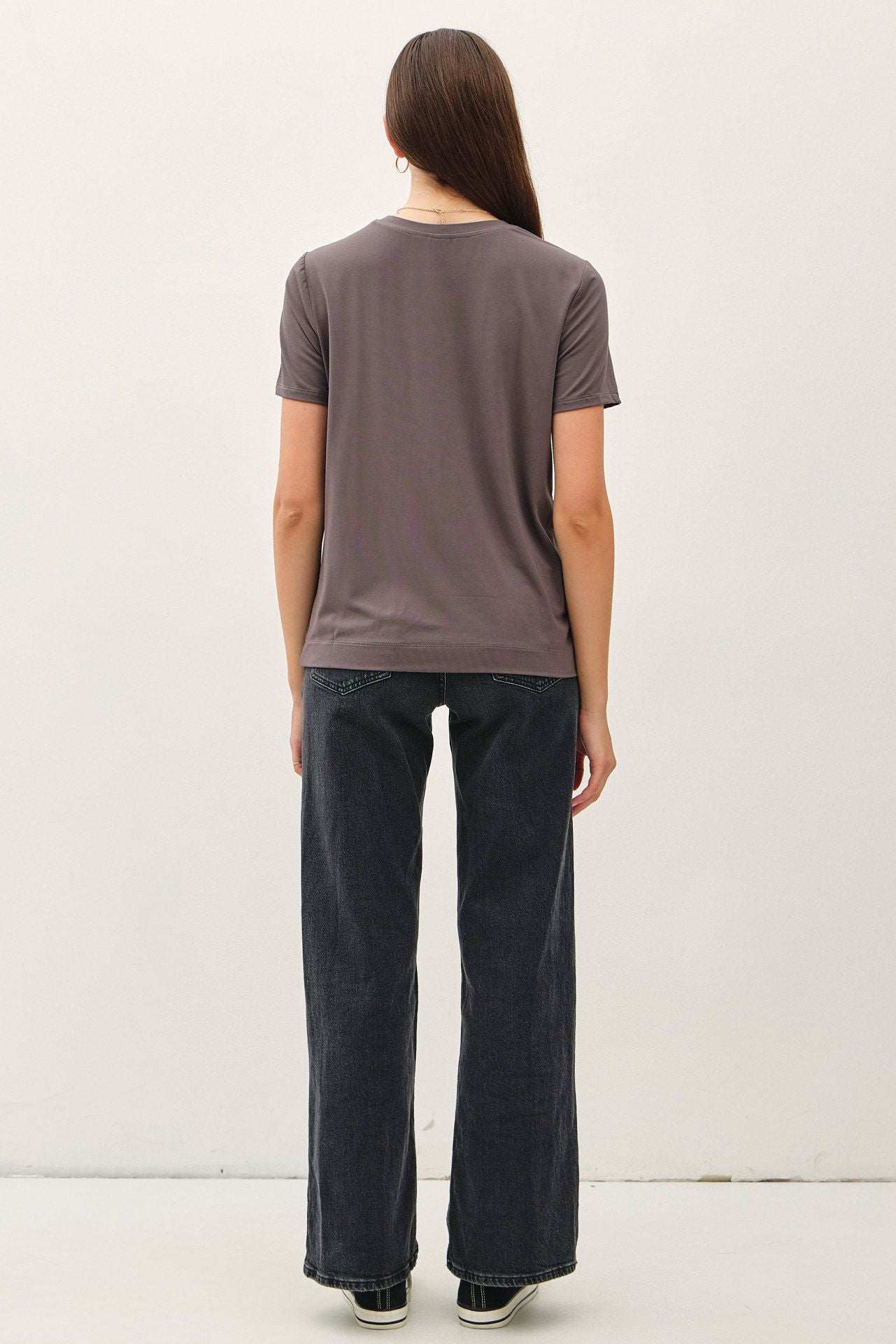 Charcoal round neck short sleeve bamboo modal t-shirt — Frost Favorite Basic Tee (Charcoal) from Frost Impressions Boutique.