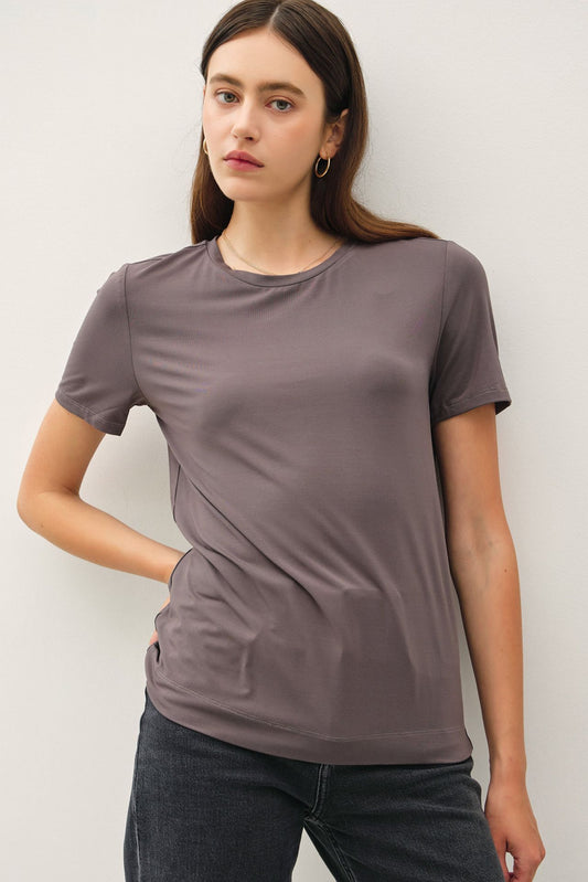 Charcoal round neck short sleeve bamboo modal t-shirt — Frost Favorite Basic Tee (Charcoal) from Frost Impressions Boutique.