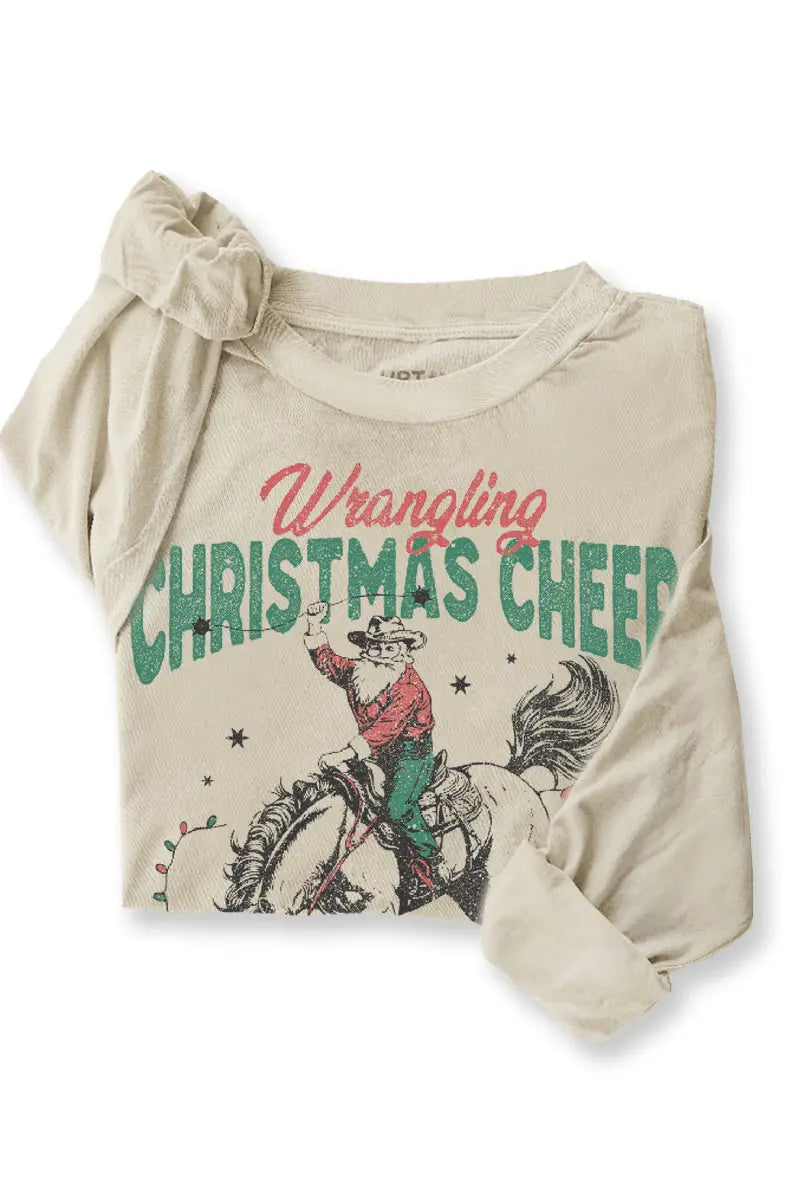 Christmas Cheer Long Sleeve — mineral wash vintage-style graphic long sleeve tee with “Christmas Cheer” print, available at Frost Impressions Boutique in Wapakoneta, Ohio.