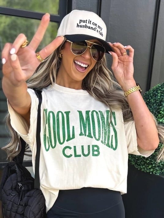 Ivory Comfort Colors graphic tee with Cool Moms Club design in relaxed fit