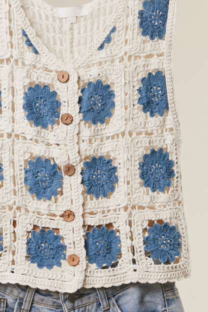 Crochet style tank top sweater with open knit design in a lightweight, breathable summer style