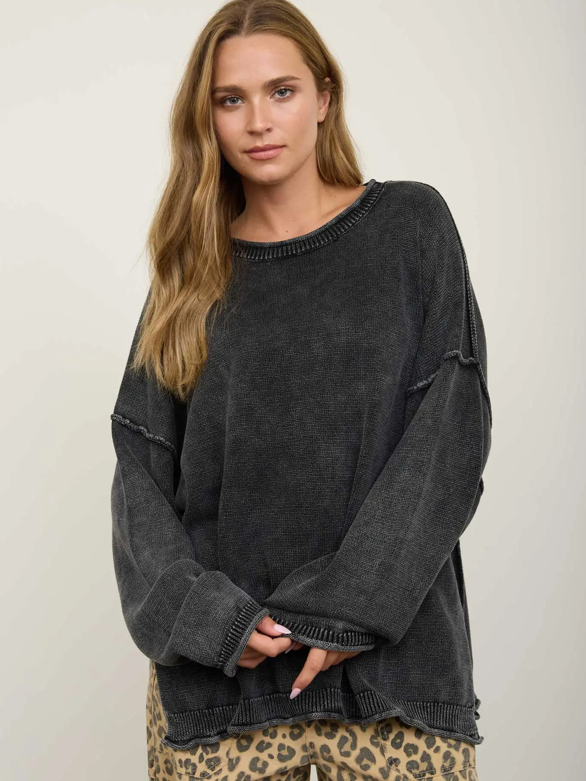 Acid Washed Raw Edge Sweater