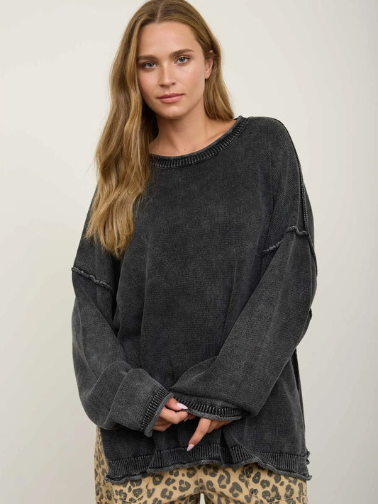 Acid Washed Raw Edge Sweater