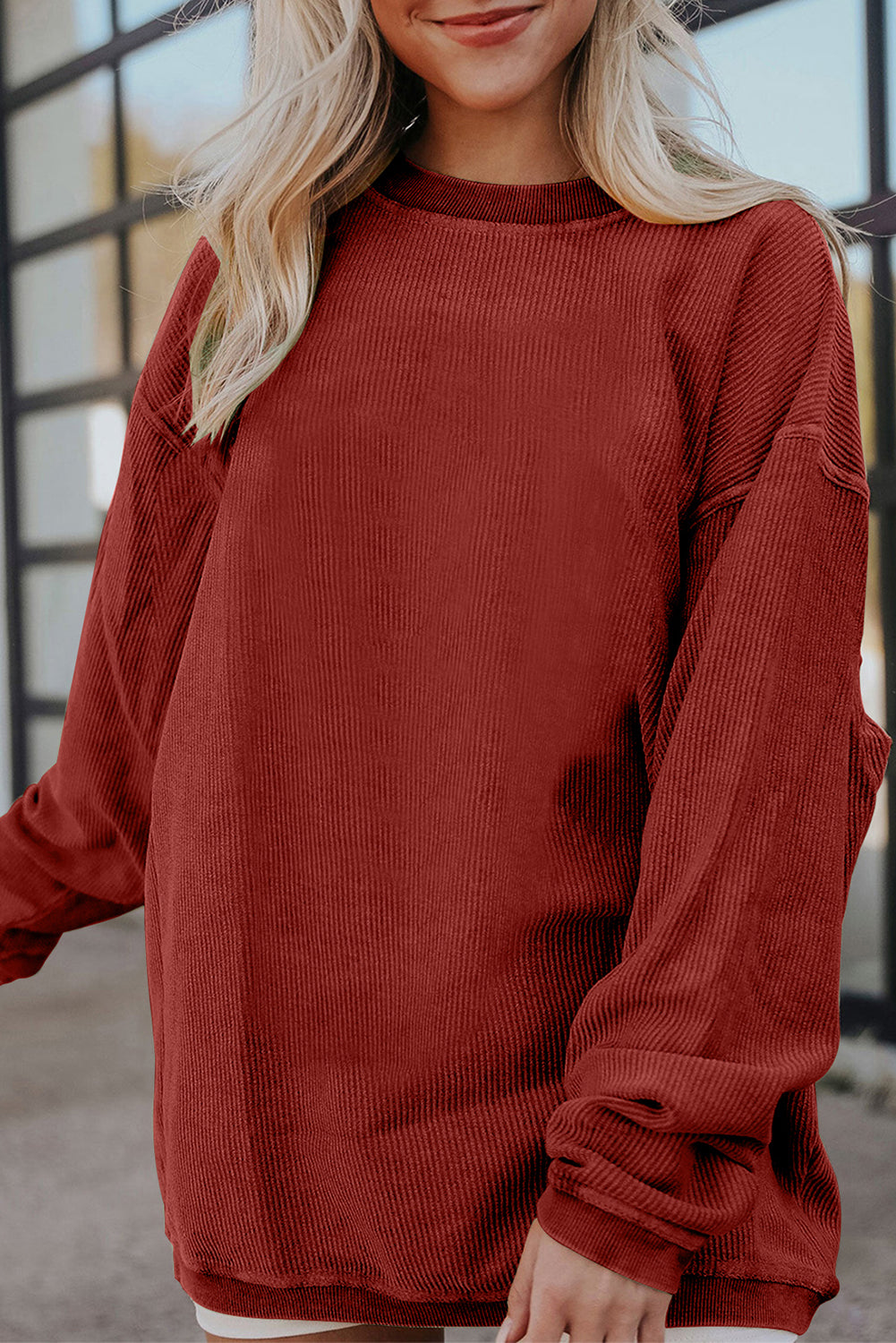 Ribbed Oversized Shirt (Cranberry Red)