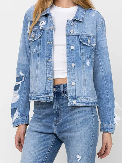 Distressed cropped denim jacket with deconstructed details — Rebel Blues Denim Jacket from Frost Impressions Boutique.