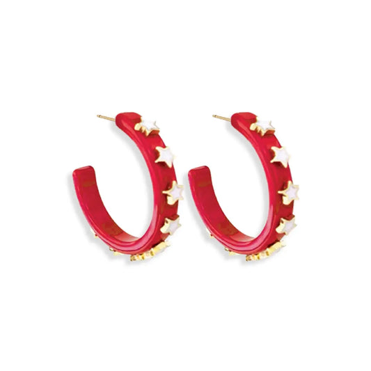 Red Star Hoop Earrings