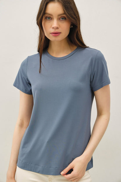 Dusty blue round neck short sleeve bamboo modal t-shirt — Frost Favorite Basic Tee (Dusty Blue) from Frost Impressions Boutique.