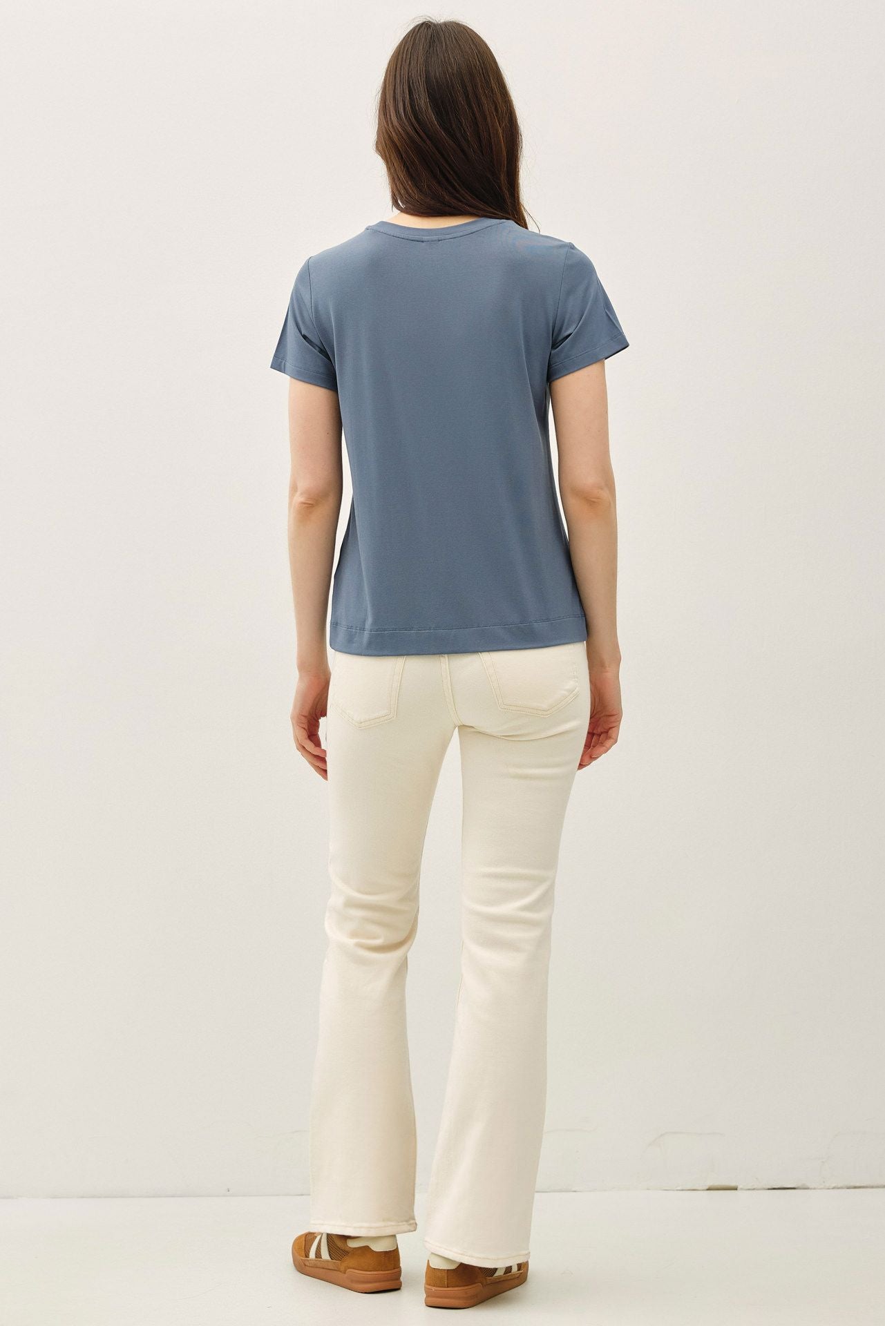 Dusty blue round neck short sleeve bamboo modal t-shirt — Frost Favorite Basic Tee (Dusty Blue) from Frost Impressions Boutique.