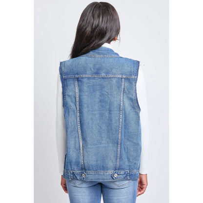 Distressed Denim Vest (Dark Wash)